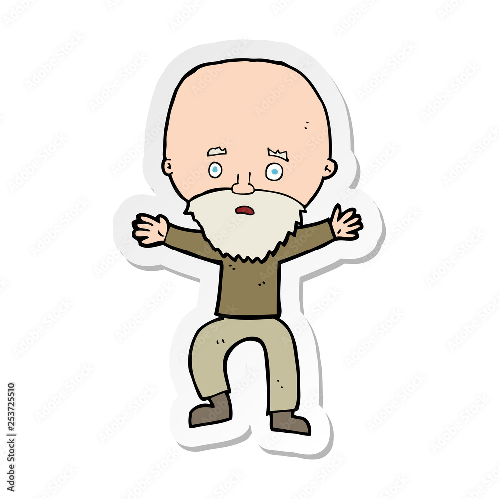 sticker of a cartoon panicking old man sticker of a cartoon panicking old man