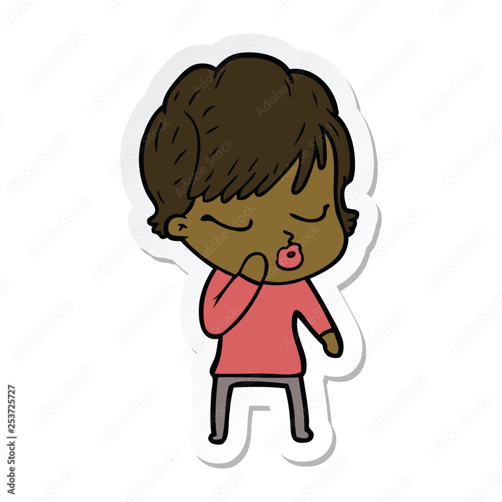 sticker of a cartoon woman with eyes shut sticker of a cartoon woman with eyes shut