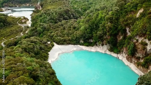 Drone view of Waimangu geothermal park, Rotorua, New Zealand. photo