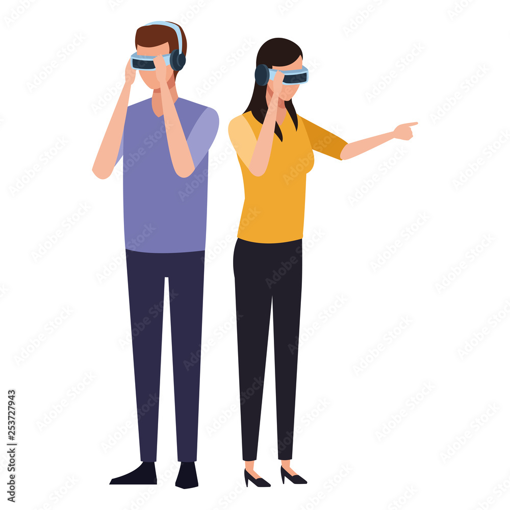 People playing with virtual reality technology People playing with virtual reality technology