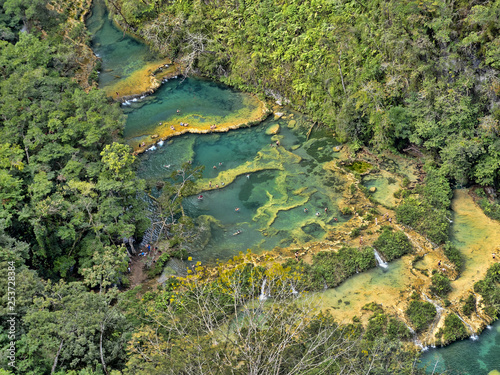 Top view of the beautiful cascade, Semuc champey, Guatemala.