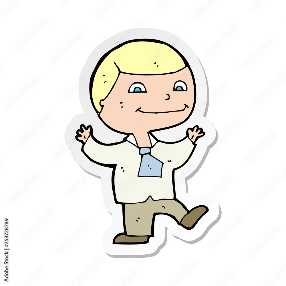 sticker of a cartoon happy boy