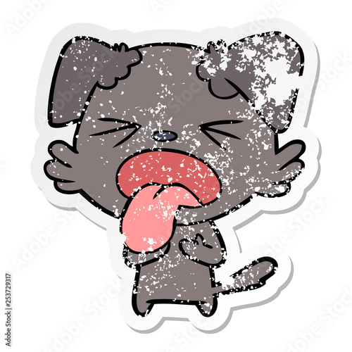 distressed sticker of a cartoon disgusted dog