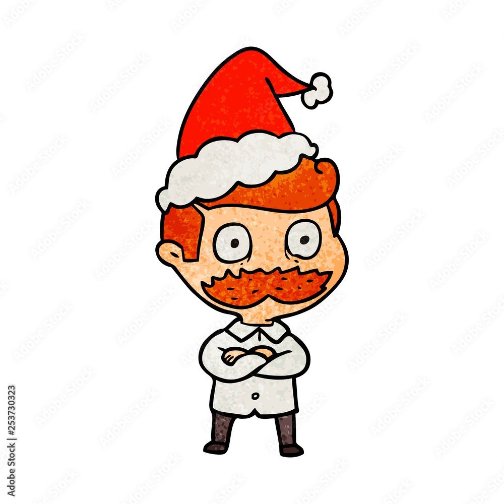 textured cartoon of a man with mustache shocked wearing santa hat textured cartoon of a man with mustache shocked wearing santa hat