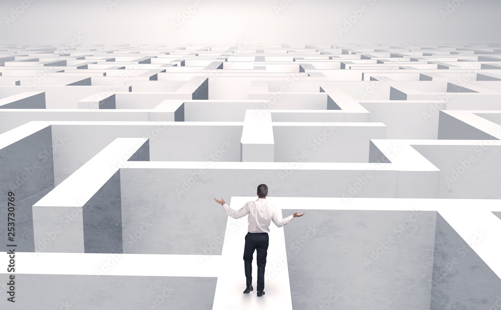Small businessman in a middle of a huge maze
Small businessman in a middle of a huge maze