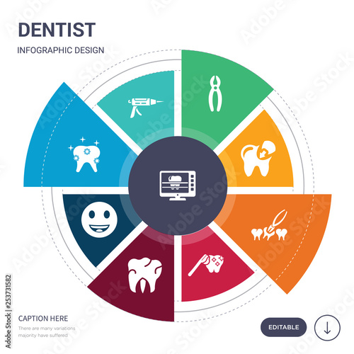 set of 9 simple dentist vector icons. contains such as radiograph, sealants, shiny tooth, smiling, teeth, tooth cleaning, tooth extraction icons and others. editable infographics design