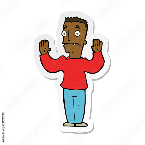 sticker of a cartoon man surrendering