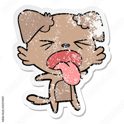 distressed sticker of a cartoon disgusted dog