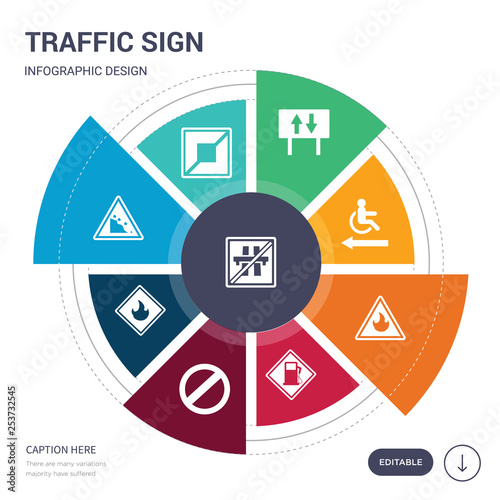 set of 9 simple traffic sign vector icons. contains such as end motorway, end of way, falling rocks, fire, forbidden, gas station, gasoline icons and others. editable infographics design