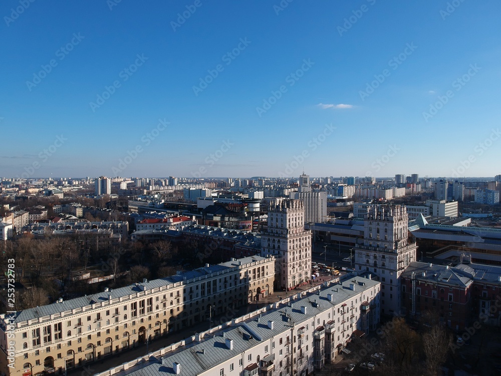 Aerial view of Minsk, Belarus near main train station