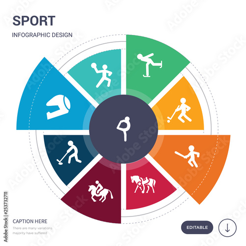 set of 9 simple sport vector icons. contains such as gymnastics, handball, helmet, hockey, horse racing, horseball, hurling icons and others. editable infographics design
