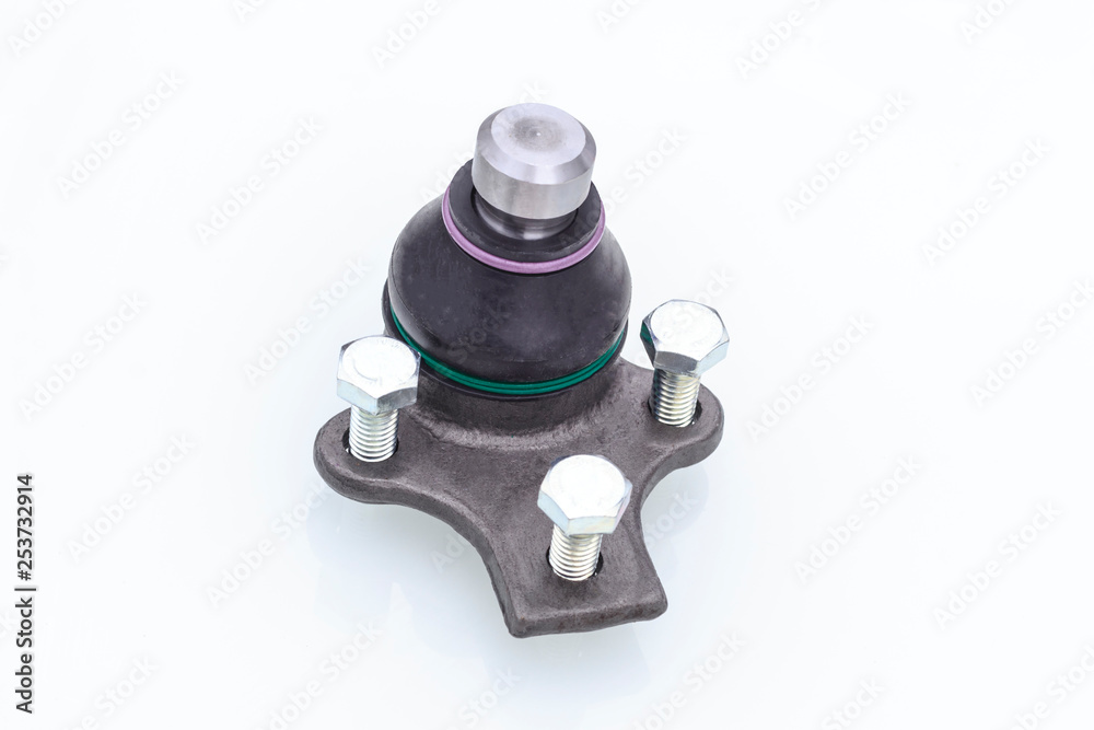 spherical bearing. on a white background. car repair. replacement. There are fastening bolts and nuts. isolation spherical bearing. on a white background. car repair. replacement. There are fastening bolts and nuts. isolation