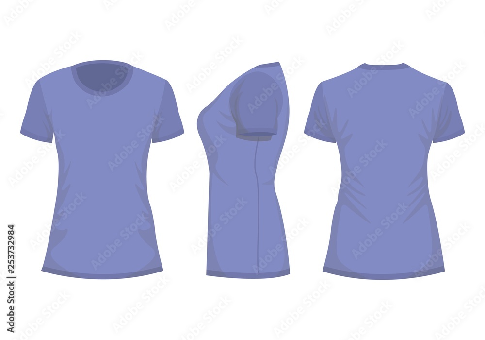 Lilac woman's t-shirt in back, front and side views Lilac woman's t-shirt in back, front and side views