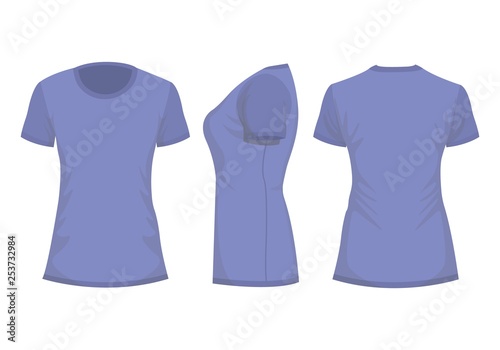 Lilac woman's t-shirt in back, front and side views