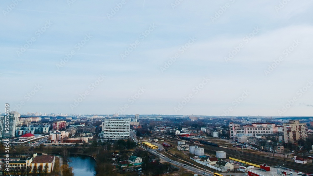 Aerial view of Minsk, Belarus near Oktyabrskaya street