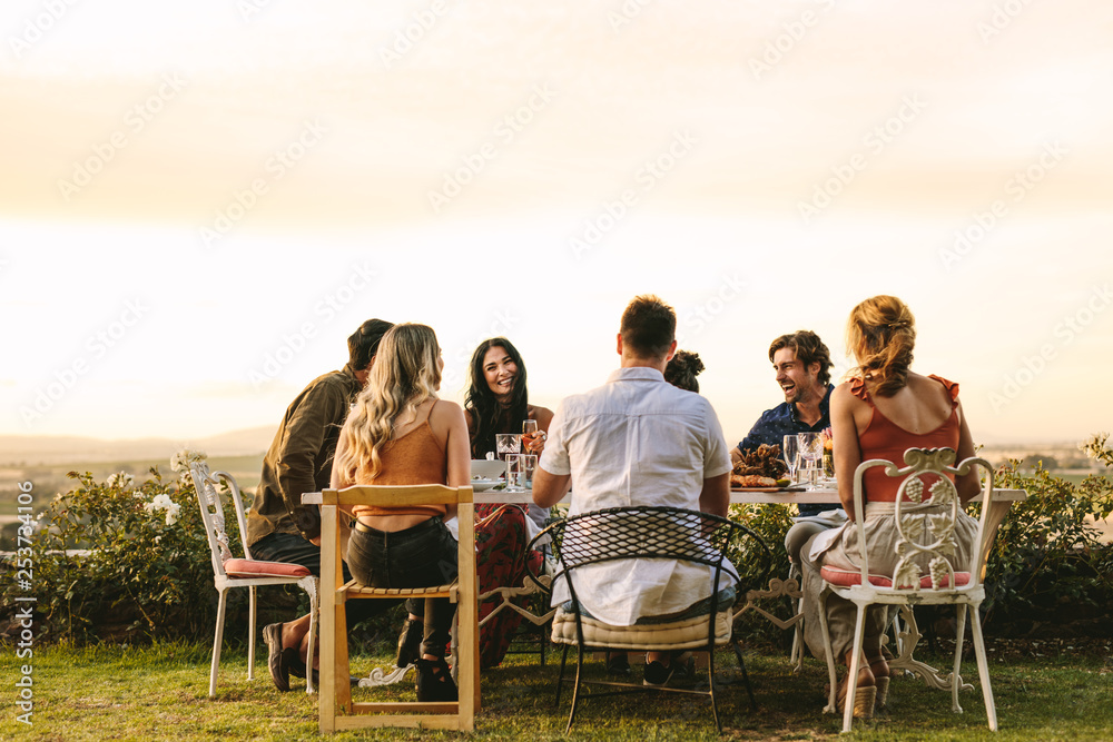 Group of young friends having dinner party Group of young friends having dinner party