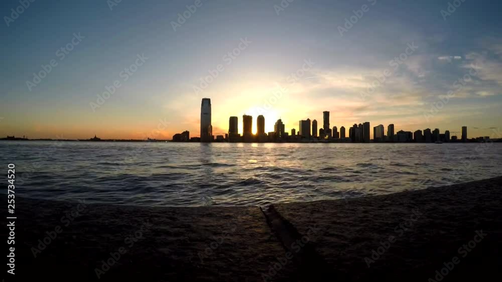 New York river sunset timelapse Hudson Street New Jersey Skyscrapers Manhattan NYC New York river sunset timelapse Hudson Street New Jersey Skyscrapers Manhattan NYC