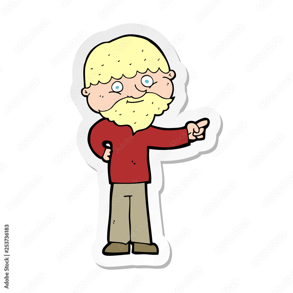 sticker of a cartoon bearded man pointing