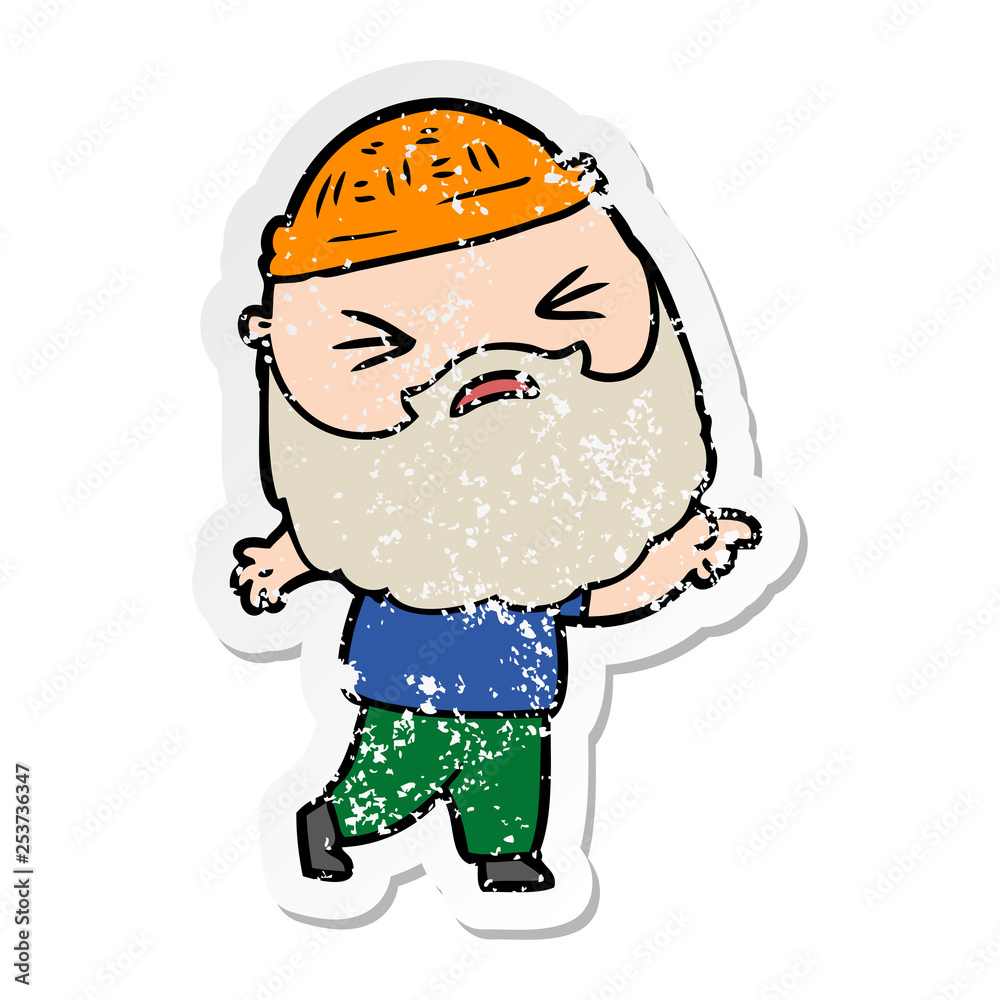 distressed sticker of a cartoon man with beard distressed sticker of a cartoon man with beard