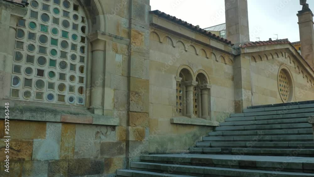 Travelling shot: the church of Capilla de San Lorenzo in Gijon, Asturias, Spain. August 25, 2018. Travelling shot: the church of Capilla de San Lorenzo in Gijon, Asturias, Spain. August 25, 2018.