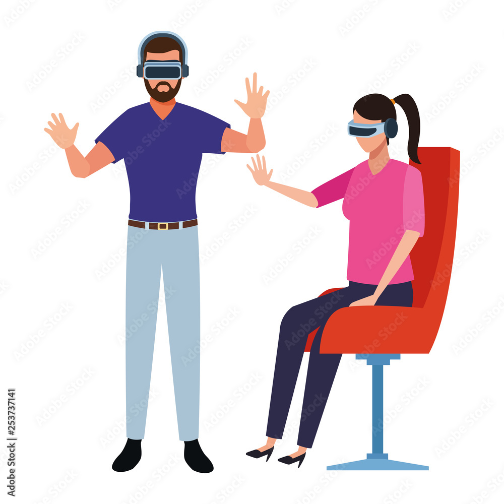 People playing with virtual reality glasses People playing with virtual reality glasses