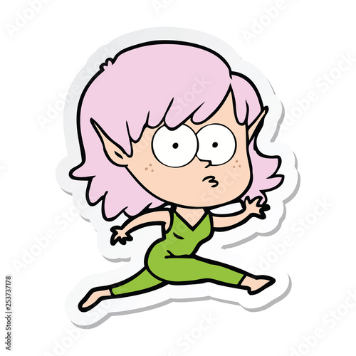 sticker of a cartoon elf girl running