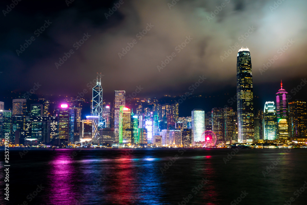 Hong Kong city skyline at night and light up Hong Kong city skyline at night and light up