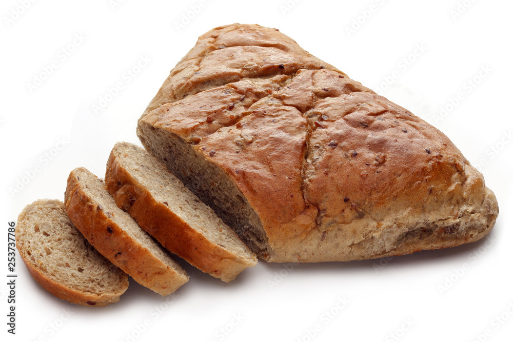 Loaf of fresh delicious triangular bread, isolated on white background Loaf of fresh delicious triangular bread, isolated on white background