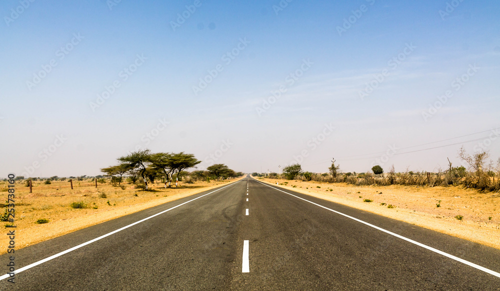 Fototapeta premium the endless roads, Thar Desert, Rajasthan, India