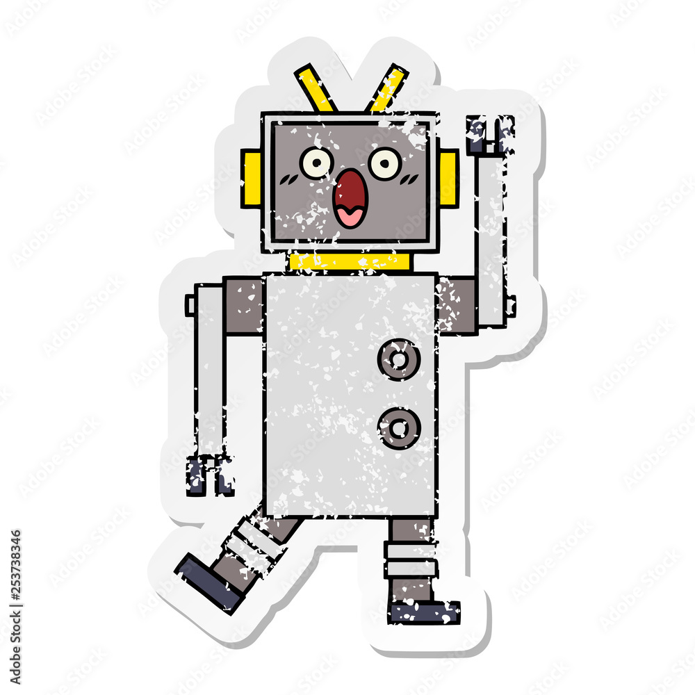 Fototapeta premium distressed sticker of a cute cartoon robot