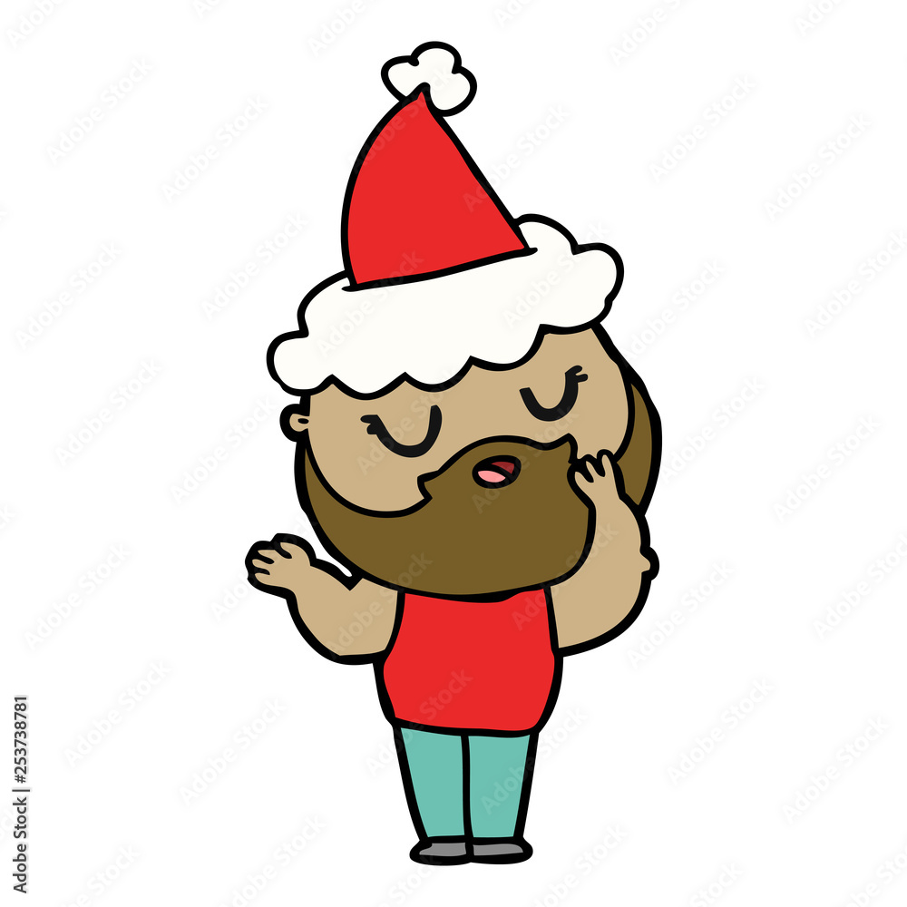 line drawing of a man with beard wearing santa hat line drawing of a man with beard wearing santa hat