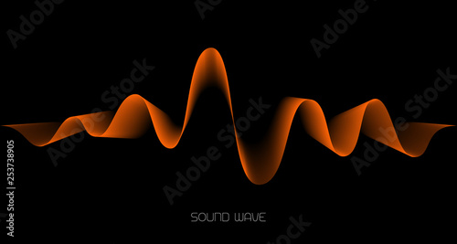 Abstract sound wave background. Orange wave on black. Stock vector illustration.