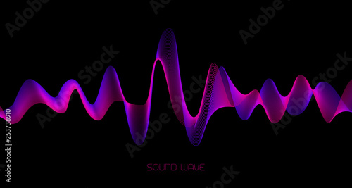 Abstract sound wave background. Colorful wave on black. Stock vector illustration.