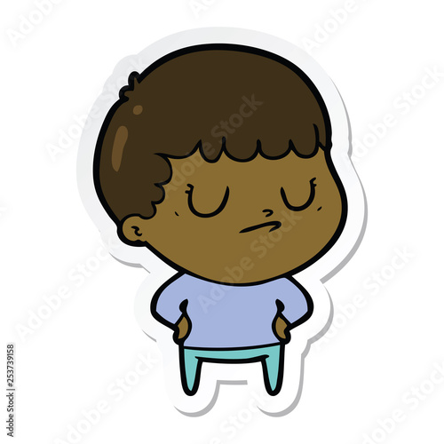 sticker of a cartoon grumpy boy
