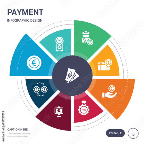 set of 9 simple payment vector icons. contains such as dollar bill, ecommerce, euro, exchange rate, financial presentation, free, get money icons and others. editable infographics design