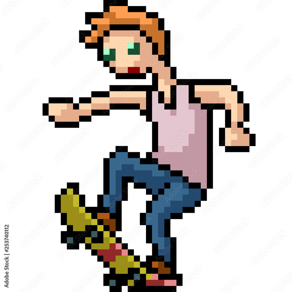 vector pixel art boy skateboard