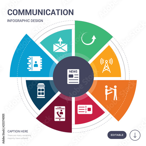 set of 9 simple communication vector icons. contains such as newspaper, outbox, phone book, phone booth, phone call, postcard, quarrel icons and others. editable infographics design