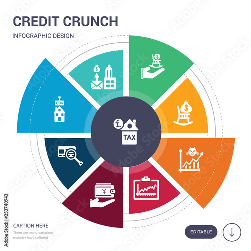 set of 9 simple credit crunch vector icons. contains such as council tax, cit crunch, cit default swaps, cit reference agency, current account, day trading, dead cat bounce icons and others.