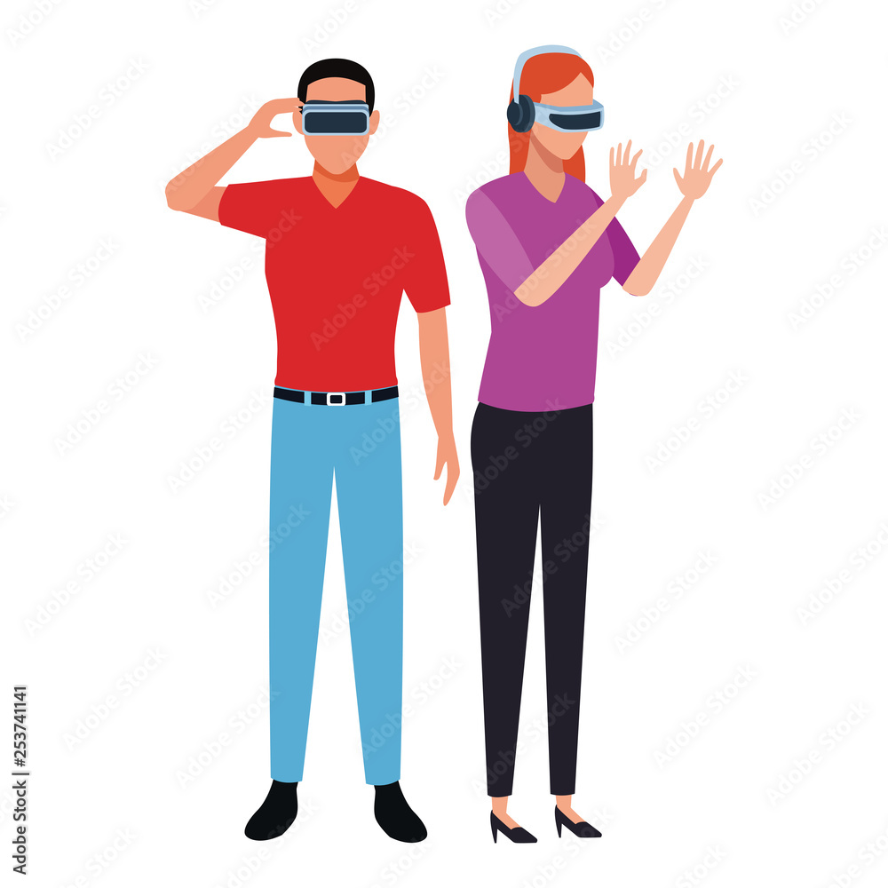 People playing with virtual reality glasses People playing with virtual reality glasses