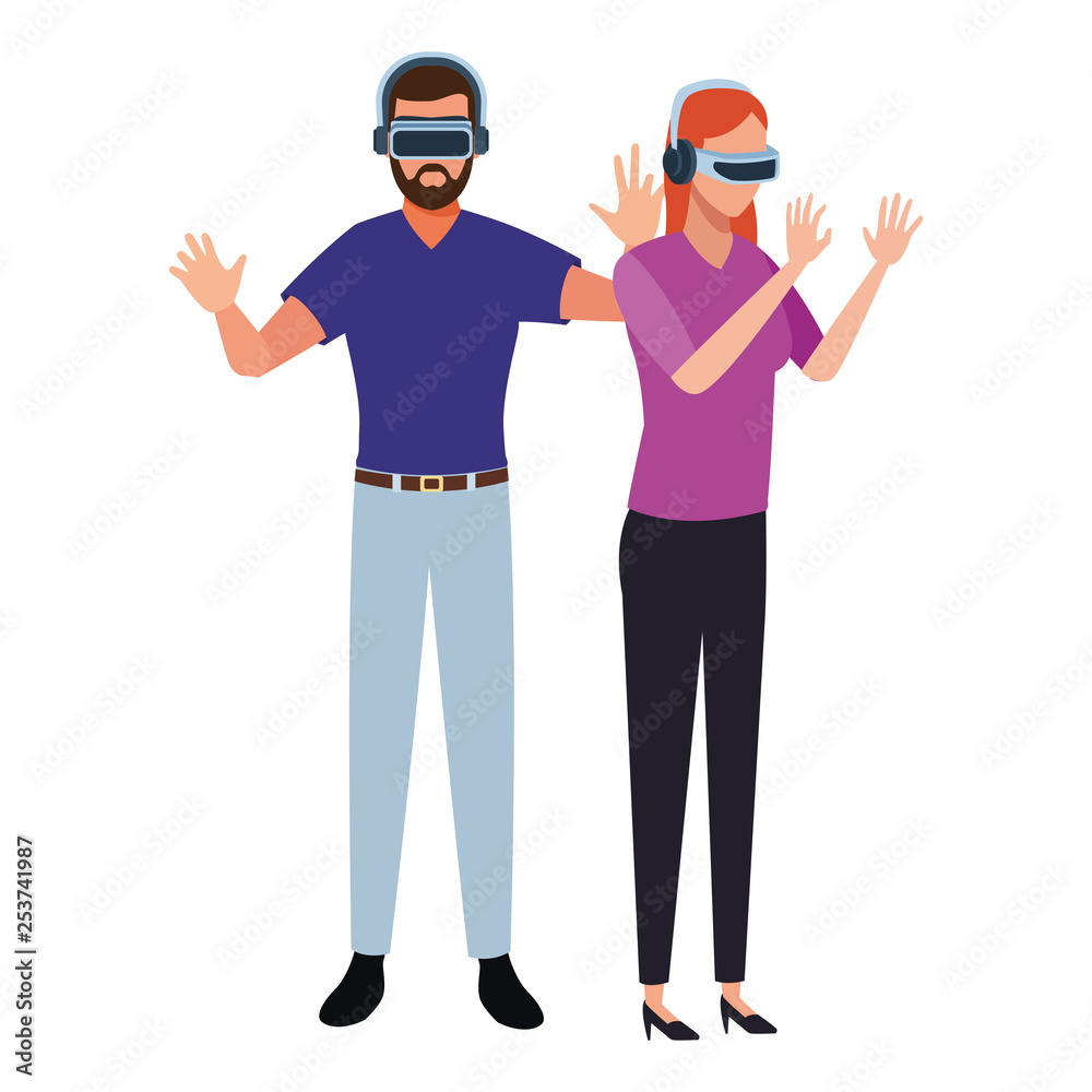 People playing with virtual reality glasses People playing with virtual reality glasses