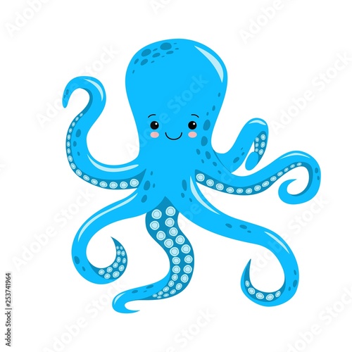 Vector cute octopus illustration isolated on white background