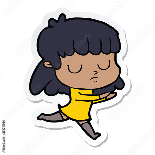 sticker of a cartoon indifferent woman