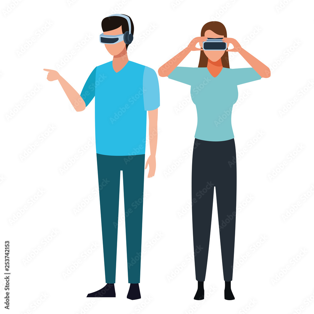 People playing with virtual reality glasses People playing with virtual reality glasses
