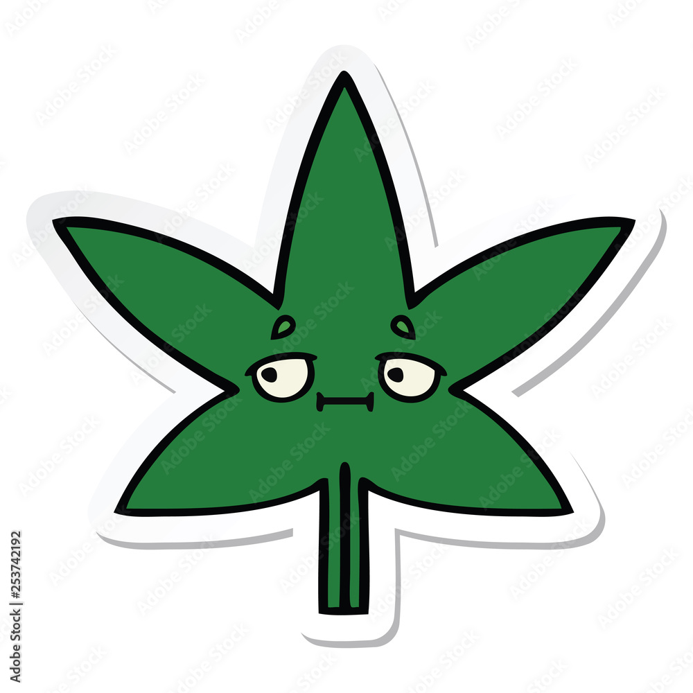 sticker of a cute cartoon marijuana leaf sticker of a cute cartoon marijuana leaf