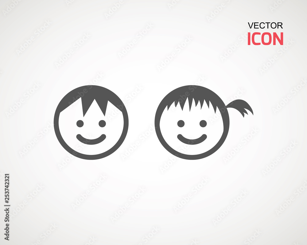 Fototapeta premium girl and boy icon on white background. child symbol . Kids icons , children vector illustration.