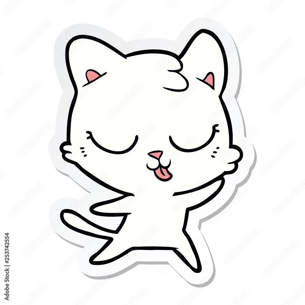 sticker of a happy cartoon cat