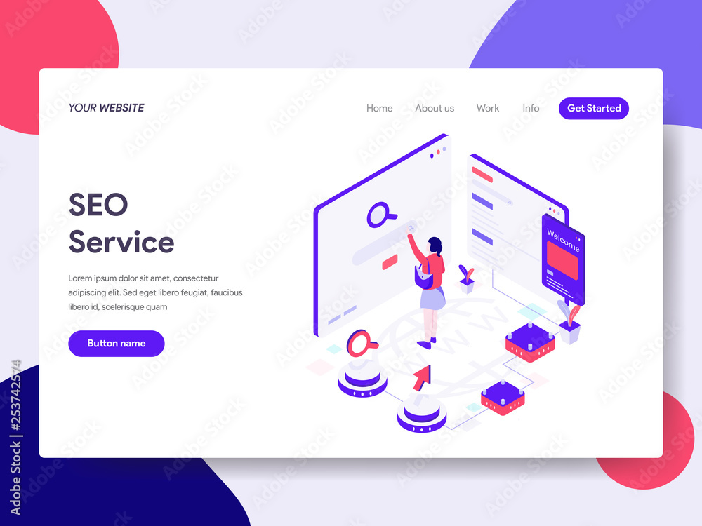 Landing page template of SEO Service Illustration Concept. Isometric flat design concept of web page design for website and mobile website.Vector illustration Landing page template of SEO Service Illustration Concept. Isometric flat design concept of web page design for website and mobile website.Vector illustration
