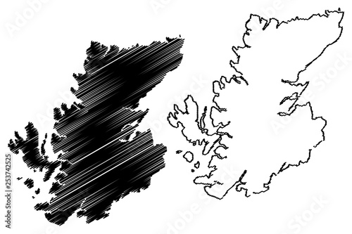 Highland (United Kingdom, Scotland, Local government in Scotland) map vector illustration, scribble sketch Highland (Scottish Highlands,  inner-Hebridean, council area) map