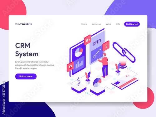 Landing page template of CRM System Illustration Concept. Isometric flat design concept of web page design for website and mobile website.Vector illustration