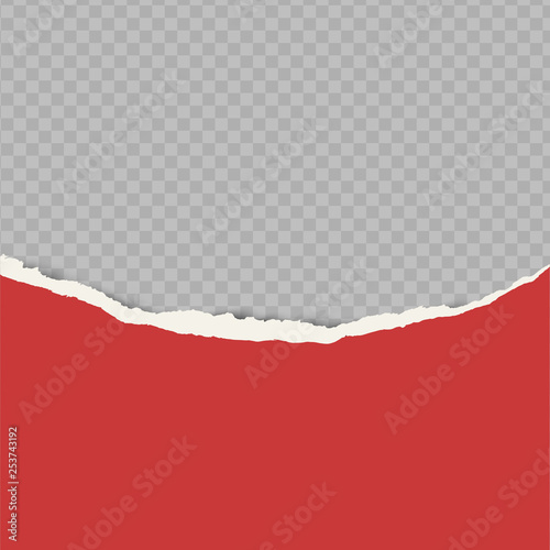 Vector piece of realistic red torn paper with shadow on transparent background. - Illustration